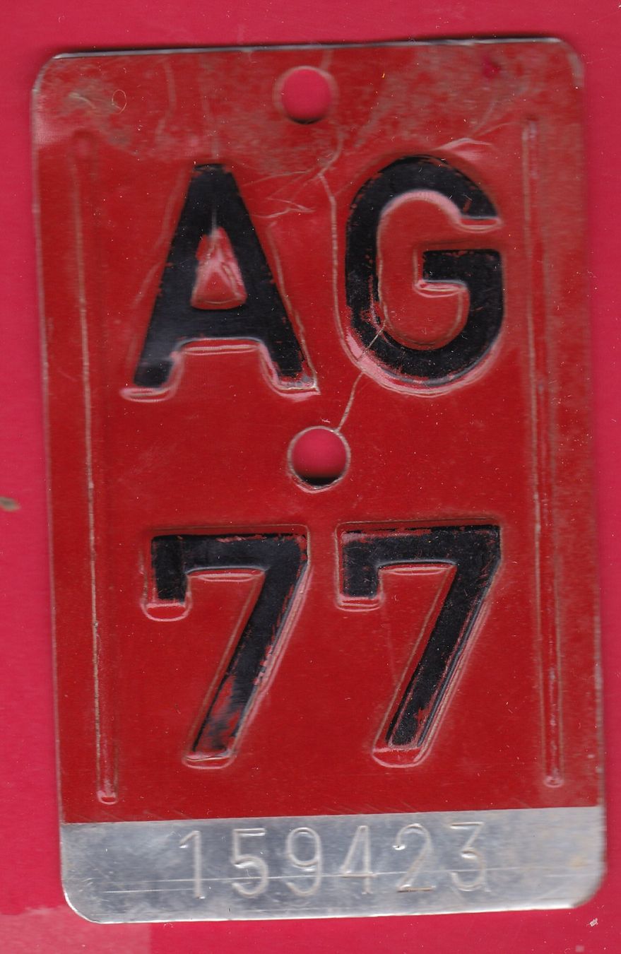 Schilder: VELONUMMER/FAHRRADSCHILD, AG 77 – Gebraucht aus Oberrieden von Gebirgsstelze