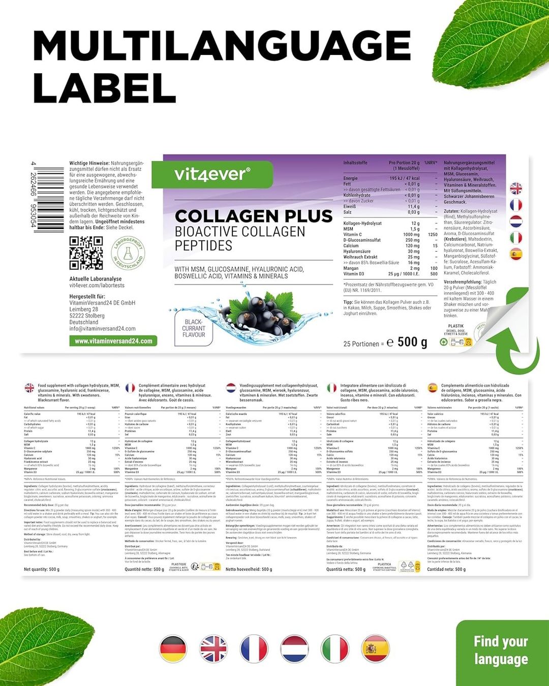 Cibi & Specialità: Collagen Plus Pulver 500 g mit MSM & Hyaluronsäure – Nuovo e nell'imballaggio originale da Suhr venduto da SchnapperCH 5