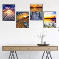5D Diamant Painting 4 Stück Sonnenuntergang am Meer 30×40cm