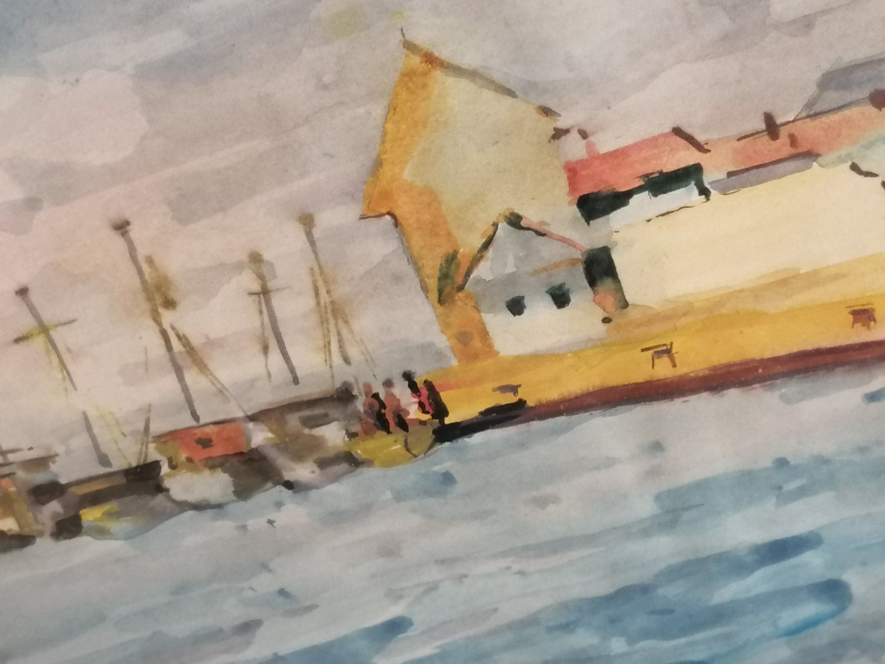 Tableaux: 2 Aquarelle, Hafenszene, von 1950 – D'occasion à Rheinfelden par Cleopatra2000 6