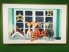 Weihnachtliches Katzenbild "Die 3 Sternsinger" Mischtechnik