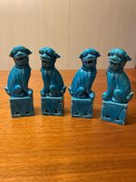 4er-Set Vintage Foo-Hunde / Tempelhunde Türkis Keramik