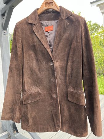 Veste cuir daim marron Cyrillus, taille 34 CH