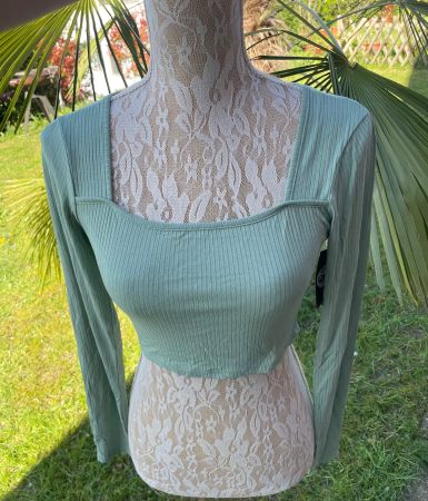 Ribbed Crop Top, Mint-Grün Stretch S Neu Frühling Sommer wow