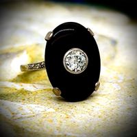 Antik Art Deco Verlobungsring 18K Gold Onyx und Diamant