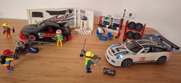 Porsche mit Lichtmodul, weiter Rennwagen, Figuren, Zubehör