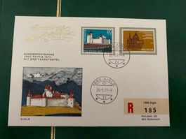 Briefumschlag Pro Patria 1977 Aigle Ersttagsstempel gebra...