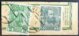 VADUZ 1914: Österreichischer Mitläufer 35 H auf Briefstück