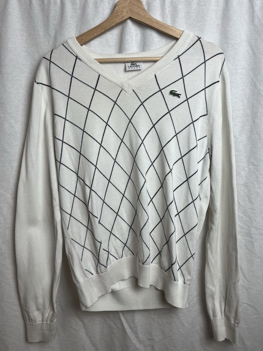 Lacoste Maglioni & Felpe: Pull Lacoste blanc à carreaux vintage – Nuovo (secondo la descrizione) da Les Avanchets venduto da lunedeneige.shop