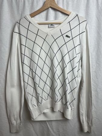 Pull Lacoste blanc à carreaux vintage