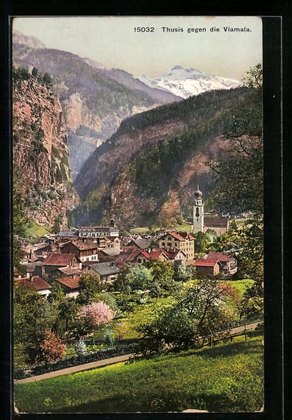 Cartoline postali: AK Thusis, Panorama mit Viamala – Usato da Berlin venduto da bartko-reher