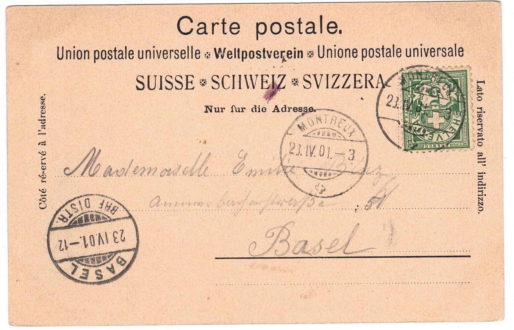 Cartoline postali: 1901 Vevey – Usato da Kreuzlingen venduto da Koi4 1