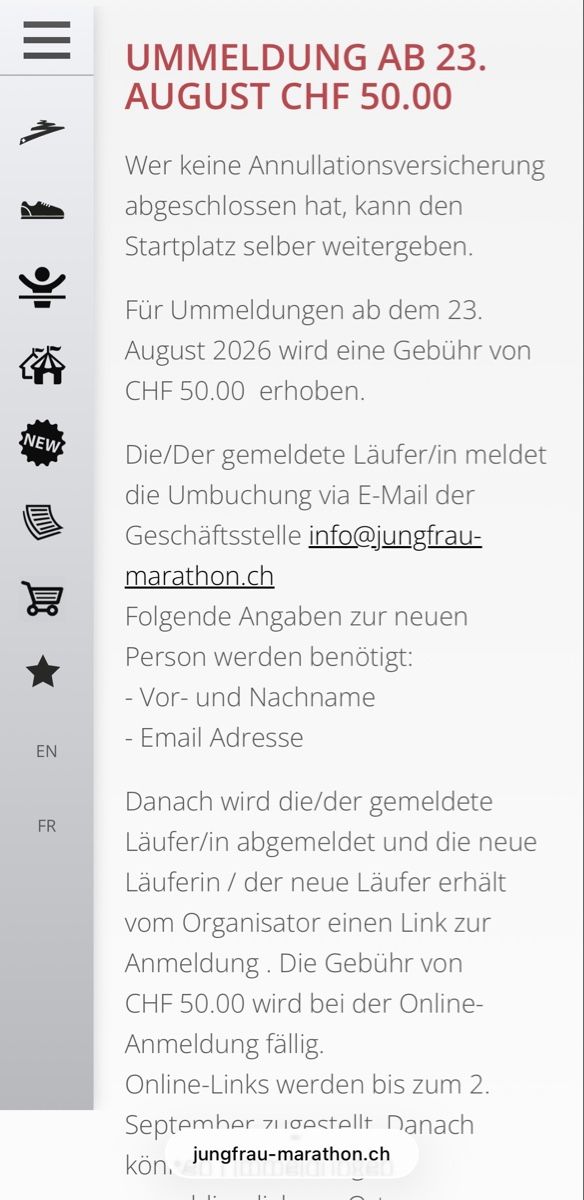 Biglietti: Startplatz Jungfrau Marathon 2026 – Usato da Brugg AG venduto da babberlabab