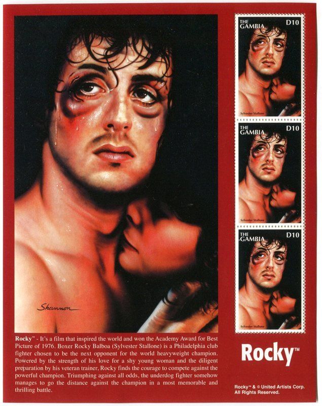 Tous les timbres: Block "Sylvester Stallone". Gambia. – Neuf avec emballage d'origine à Basel par Butsch5