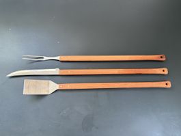 Grillbesteck 3-teilig Edelstahl Holzgriff guter Zustand