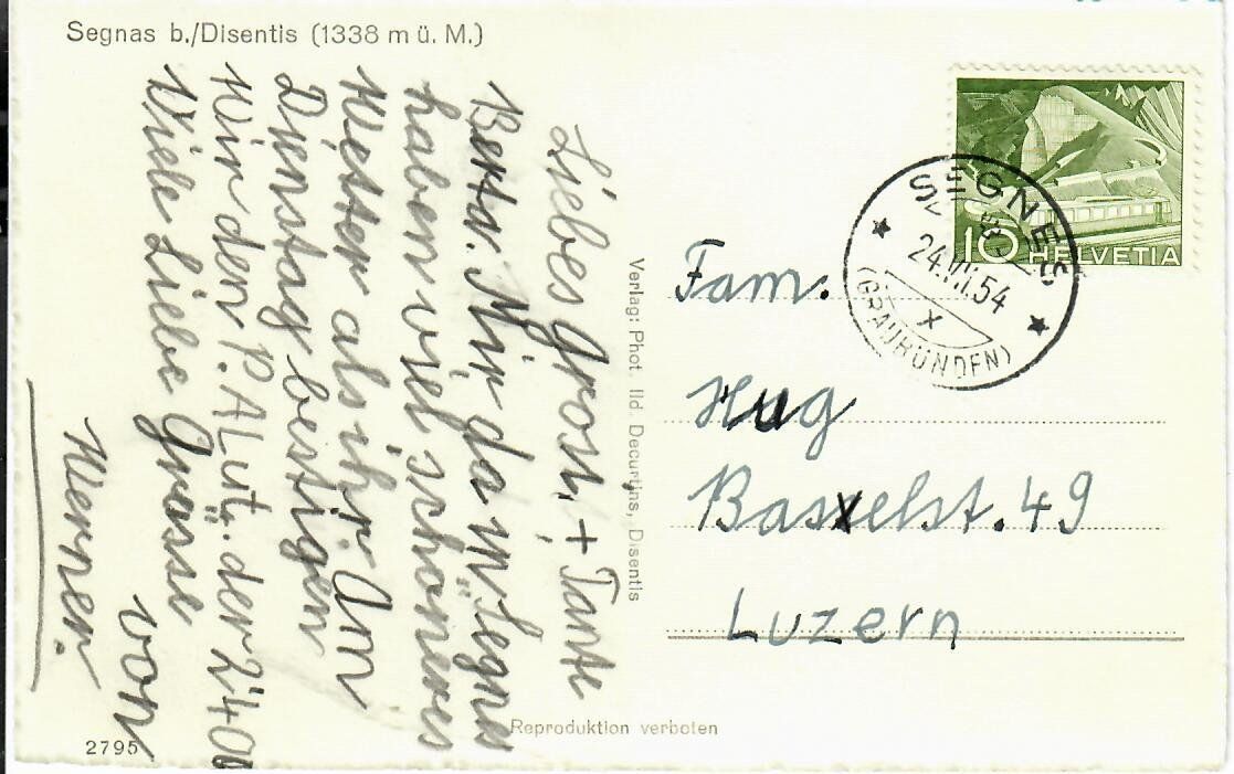 Cartoline postali: Segnas bei Disentis 1954 – Usato da Hochdorf venduto da Ziegel-16 1