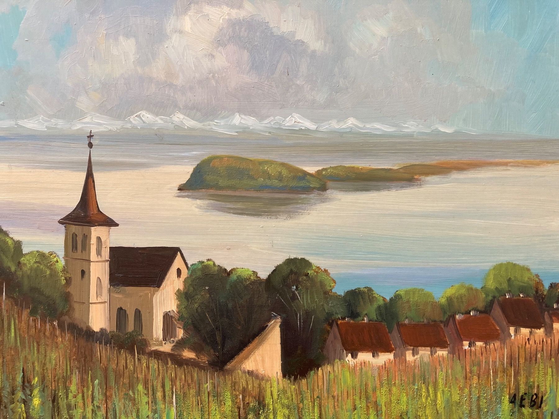 Dipinti: Kirche Ligerz Gemälde Bild Hochzeit – Usato da Boll venduto da Jopp1 1
