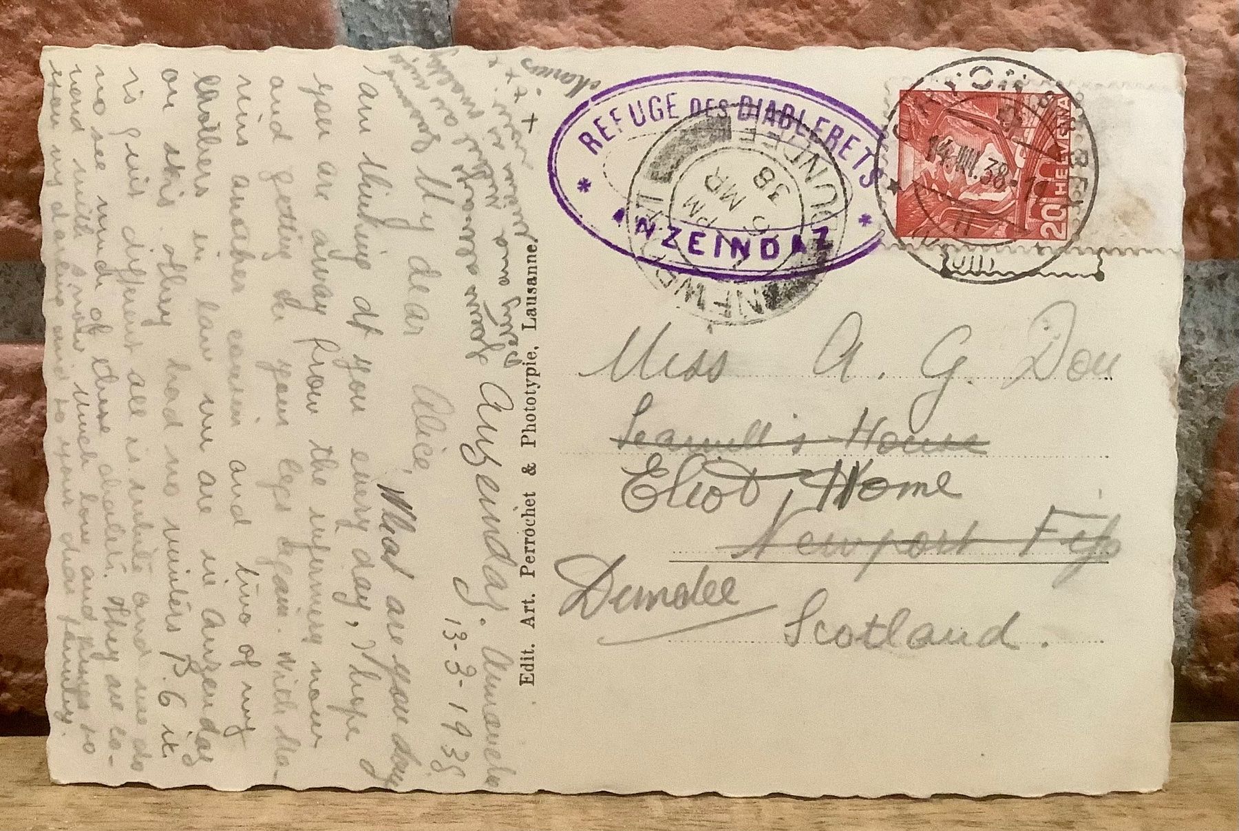 Cartoline postali: 1938 - ANZEINDAZ - Alp - Bergdorf – Usato da Root venduto da ENGLAND-TREASURES 2