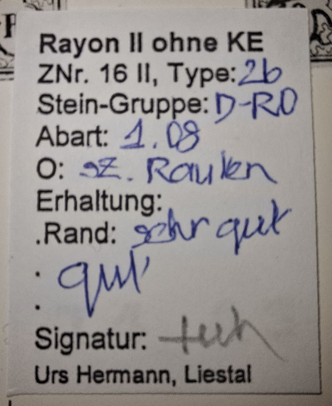 Alle Briefmarken: Rayon Typ 26 D RO  1.08 Seidenpapier mit Befund – Gebraucht aus Balgach von SIMEON27 2