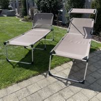 2er Set Sonnenliegestuhl m. Sonnendach, Alu/Stahl, klappbar