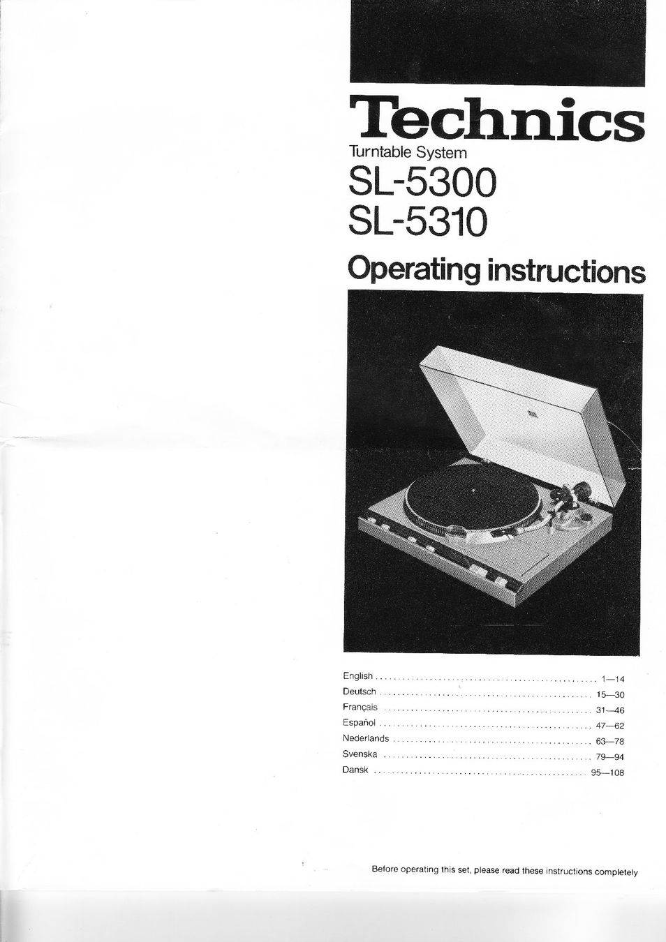 Giradischi: Bedienungsanleitung zu Technics SL-5300 – Usato da Widen venduto da rist2