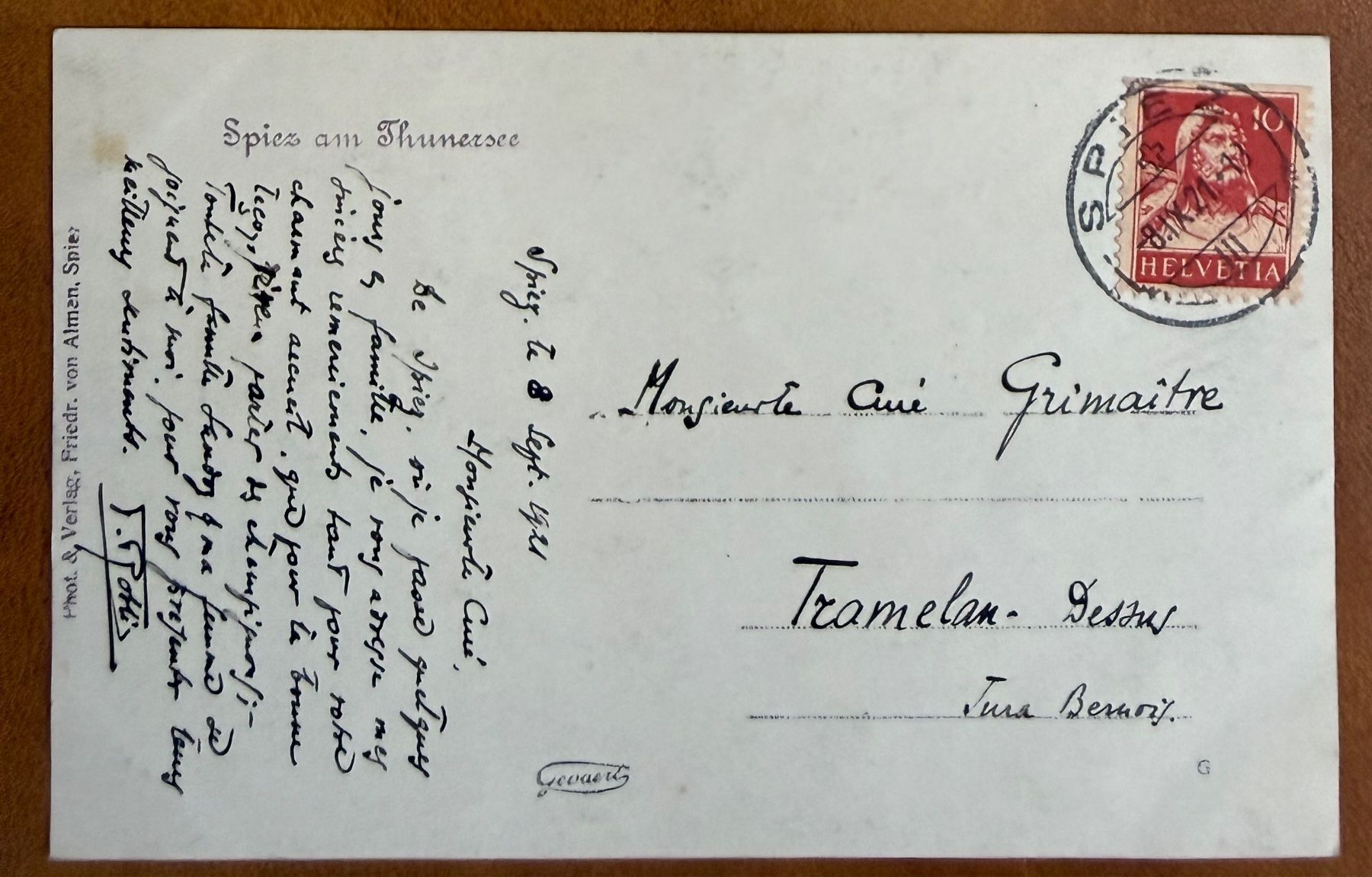 Ansichtskarten: Spiez am Thunersee - Dampfschiff  1921 – Gebraucht aus Lutry von Ediego 2