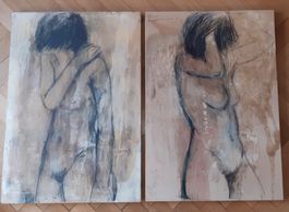 2 Akt-Gemälde, Silvia Schneider, 101 x 70cm, 1993