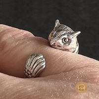 Eulen Ring Uhu 925 Silber, verstellbar 10.7 g