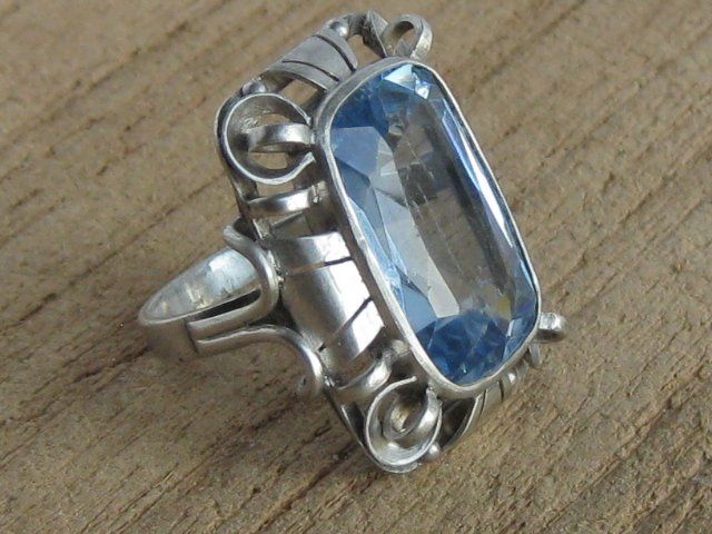 Ringe: Art Deco Ring Silber geprüft blauer Stein antik Gr. 55 – Gebraucht aus Ermatingen von Decovin 2