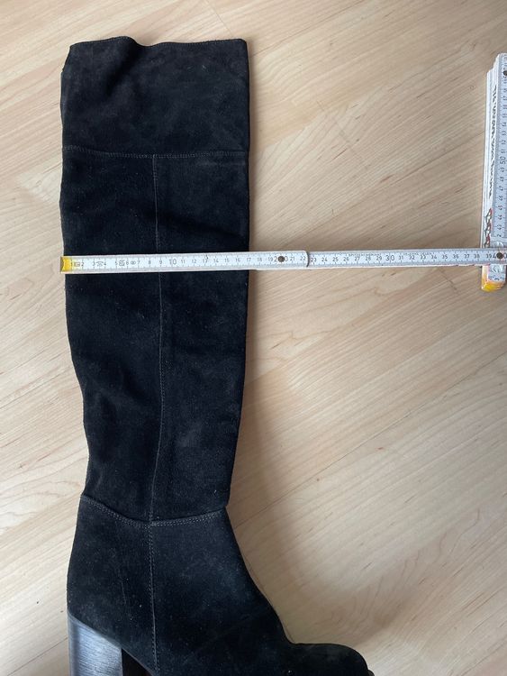 Schwarze Wildleder Overknee-Stiefel Gr. 37 5