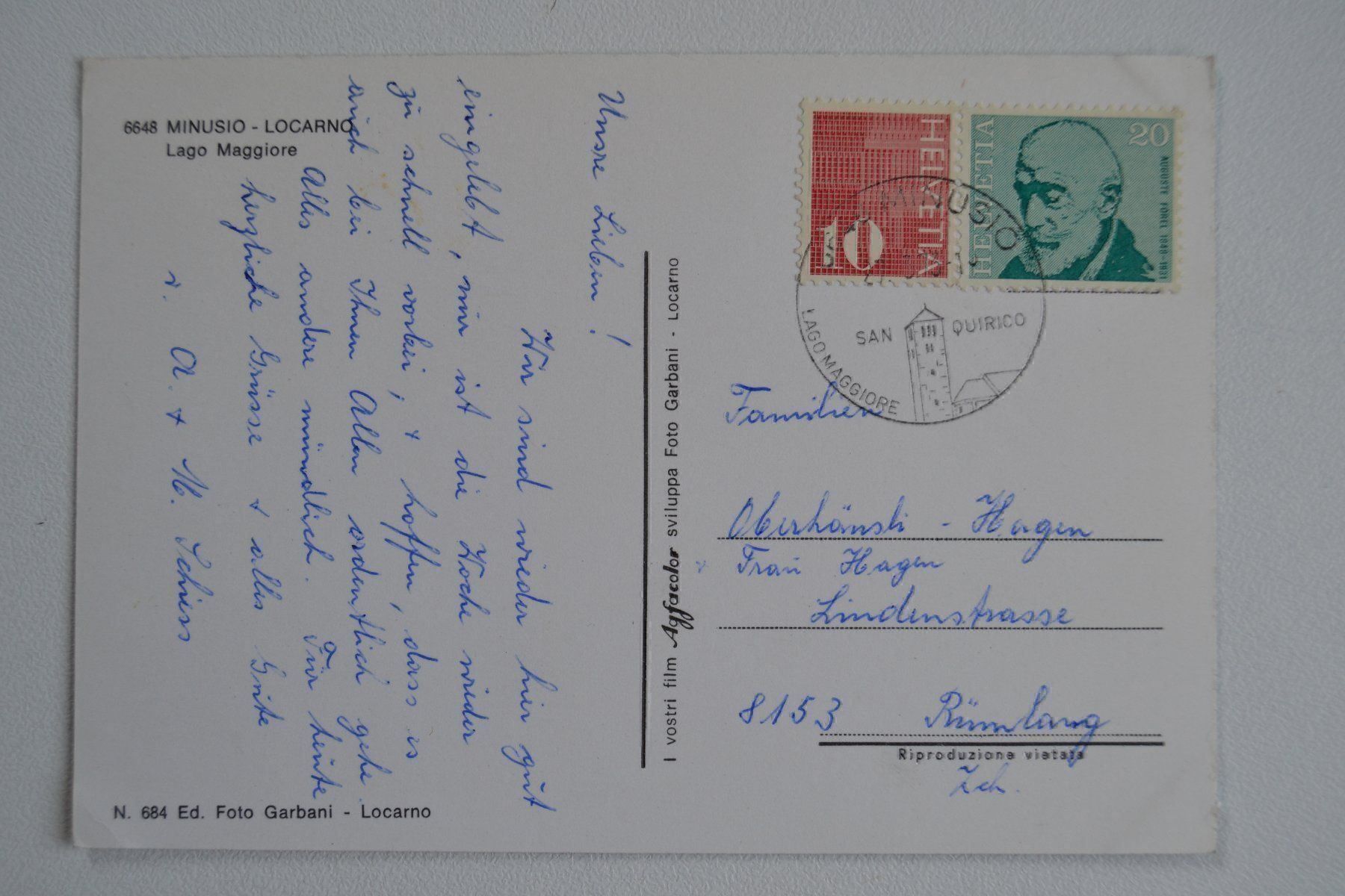 Cartoline postali: Minusio – Usato da Beinwil am See venduto da kajak55 1