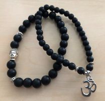 2er-Set Armbänder Buddha + Om-Symbol matter, schwarzer Achat
