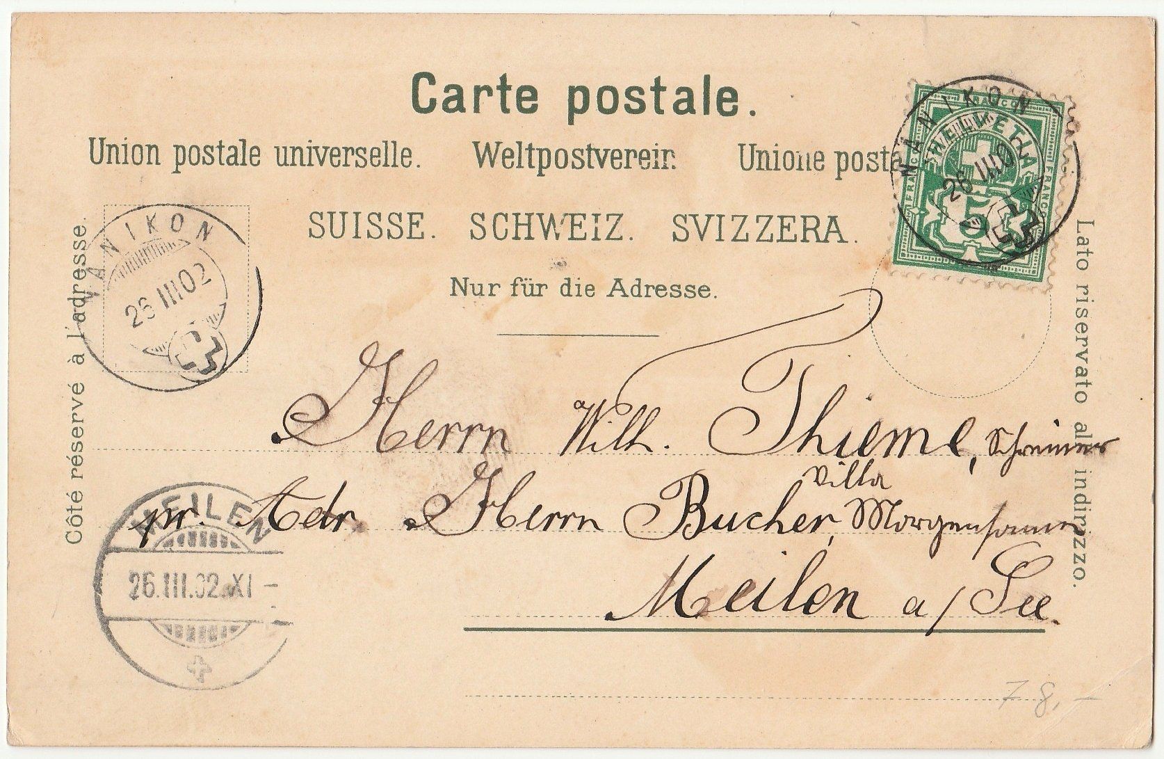 Cartoline postali: Nänikon-Greifensee - (1902) – Usato da Fällanden venduto da Blausegelfliege