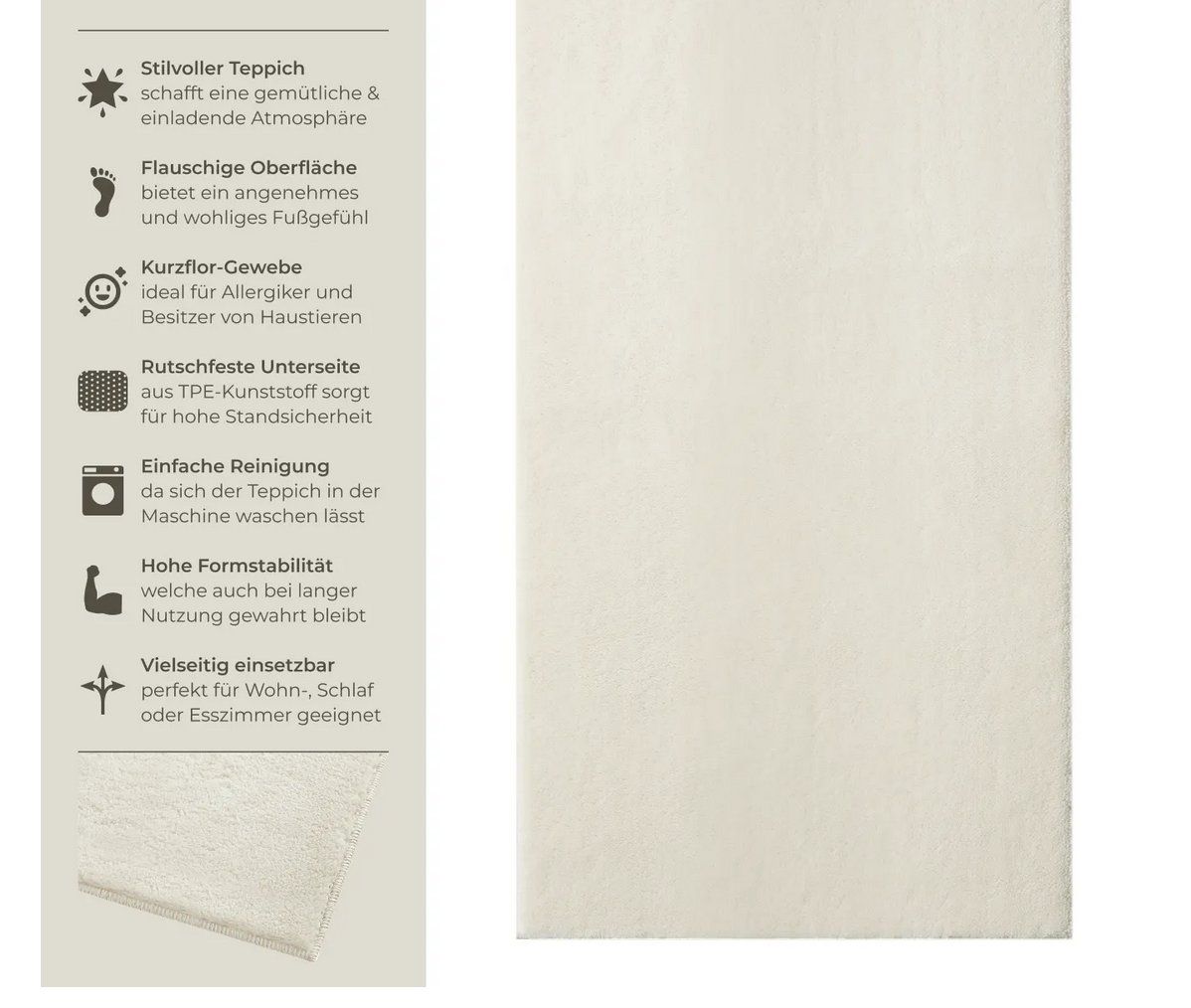 Tappeti: Kurzflorteppich Soft Zone creme 140 x 200 cm – Nuovo (secondo la descrizione) da Steinhausen venduto da Retourenprofis 1