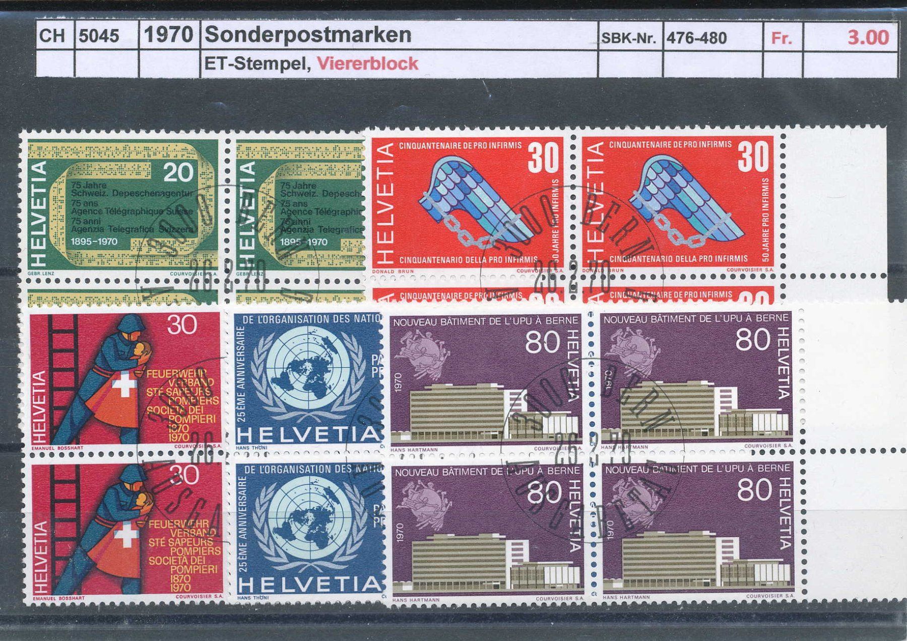 Tutti i francobolli: 1970  "Sonderpostmarken", Viererblock, ET -gestempelt – Usato da Winterthur venduto da Zupogeru