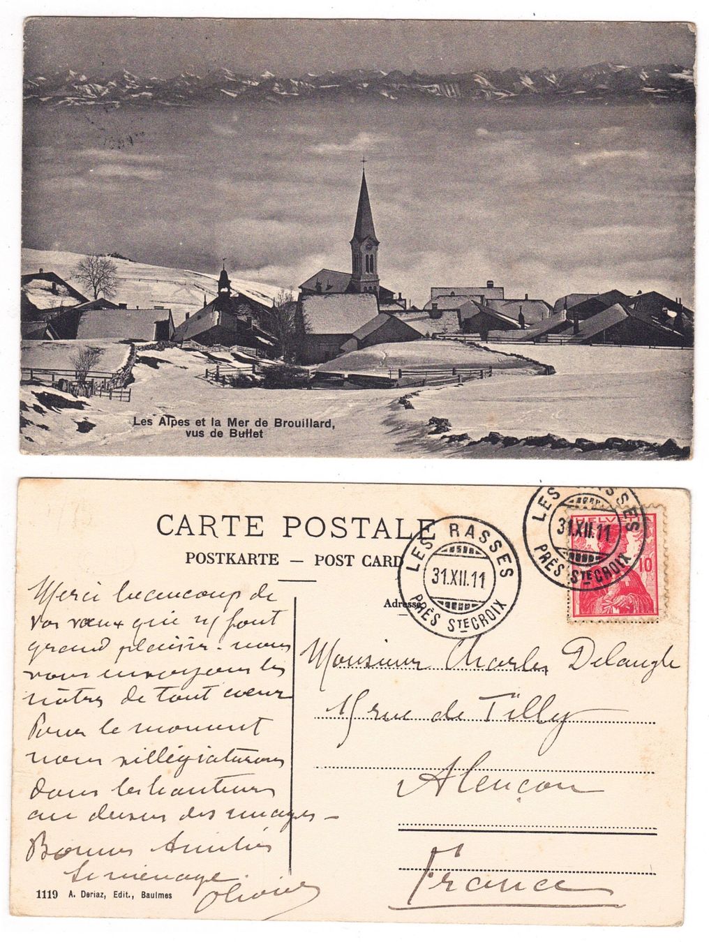 Cartoline postali: Bullet, les alpes et la mer de brouillard – Usato da La Tour-de-Peilz venduto da amjust