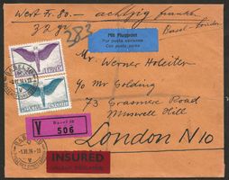 Wertbrief Flugpost Schweiz 1934 Basel London Luftpost