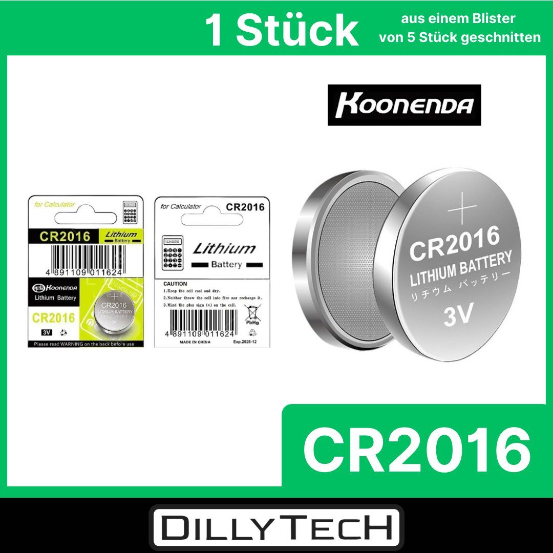Caricatori & Batterie: Koonenda CR2016 Knopfzellenbatterie - 1 Stk – Nuovo e nell'imballaggio originale da Meilen venduto da DillyTecH