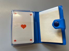 Jasskarten Etui blau mit Werbeaufdruck guter Zustand