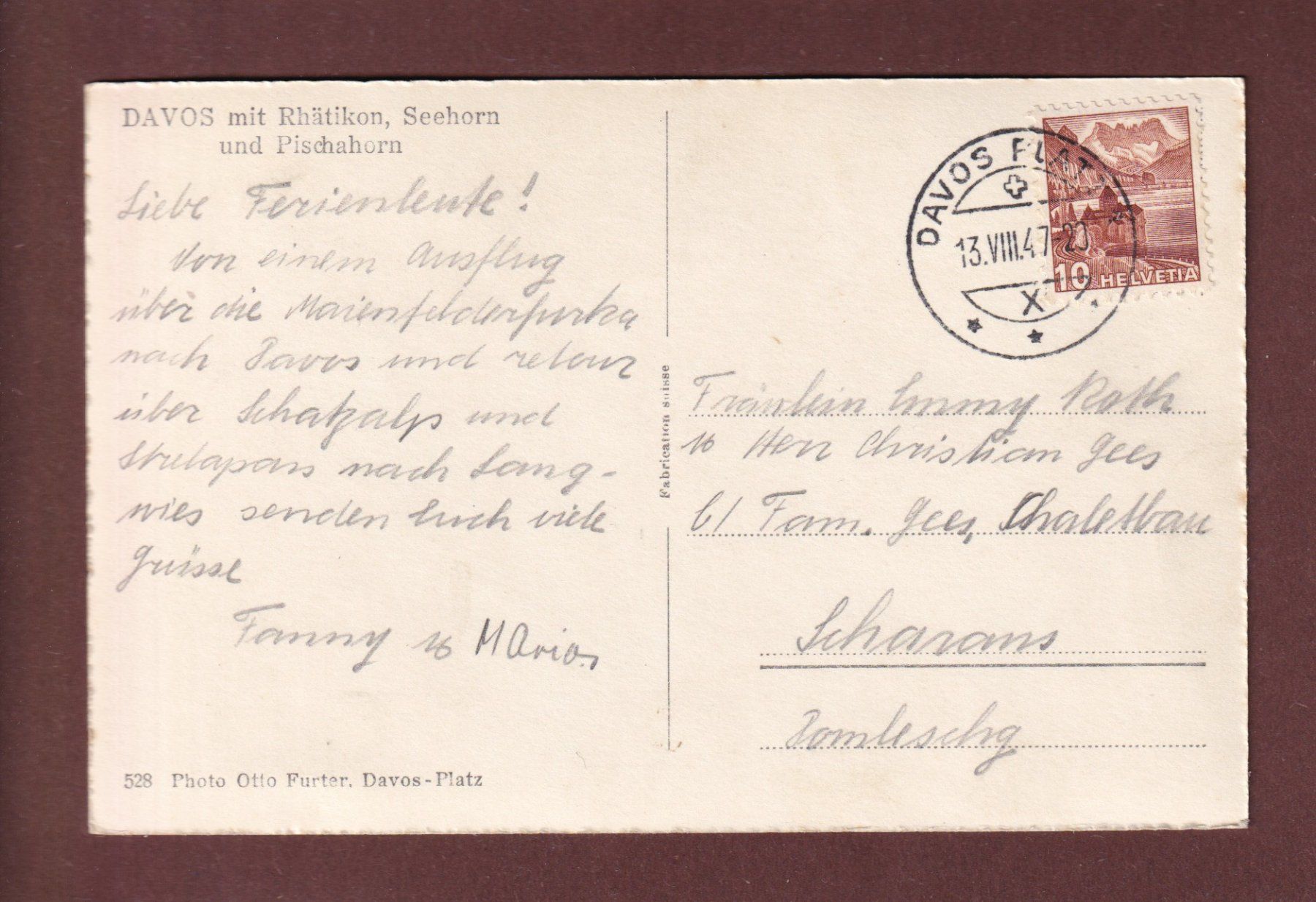 Ansichtskarten: DAVOS - 1947 – Gebraucht aus Pully von nicecards-shop 1