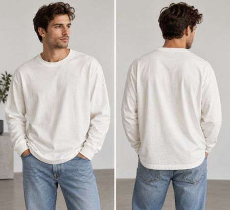 H&M Oversized Longsleeve Herren S – Off-White/Creme - neu