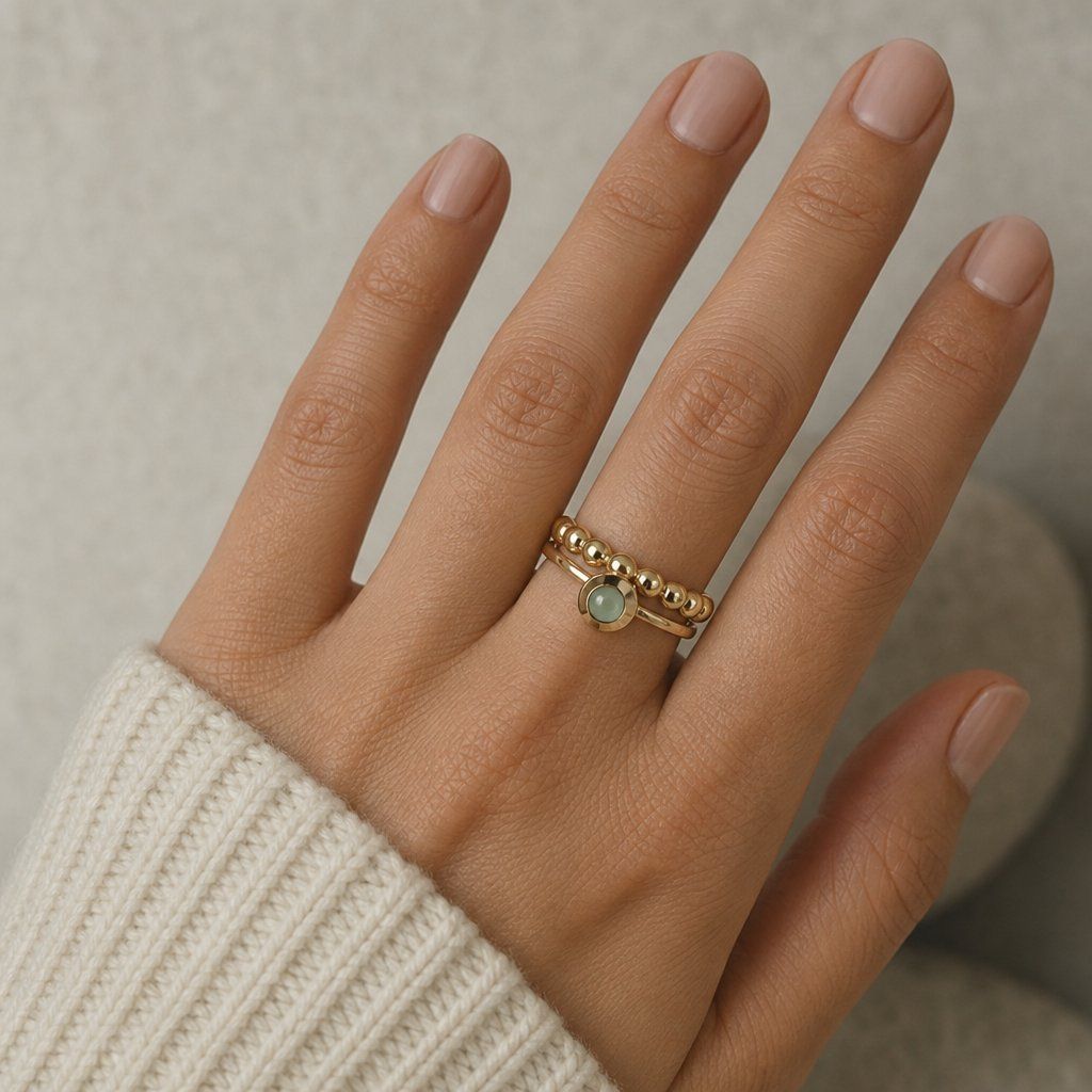 Olga Ribler Anelli: Edelstahl & Silber Prehnite Ring SET Ringgrösse 60 – Nuovo (secondo la descrizione) da Luzern venduto da Schmuckoutlet 8