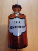 Alte Apothekerflasche "Spir. Rosmarin.cps." aus Glas. 18cm H