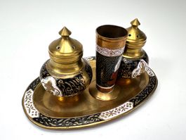 Thailändiges Vintage Gewürz Ménage Set 4 Teile aus Messing