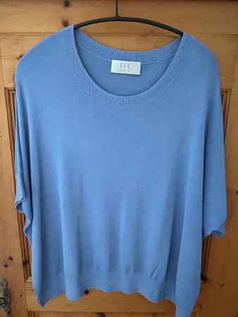 FFC blauer Sommer-Kurzarmpulli, Oversize, Gr. 2, 80% Viskose