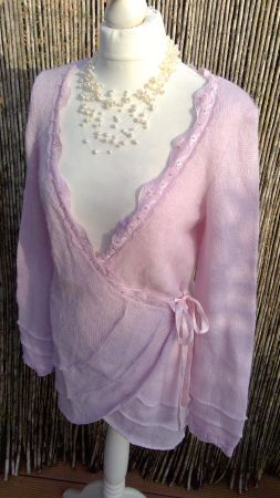 Gilet Jaquette cache-coeur rose perles NOEXCUSE, t.M