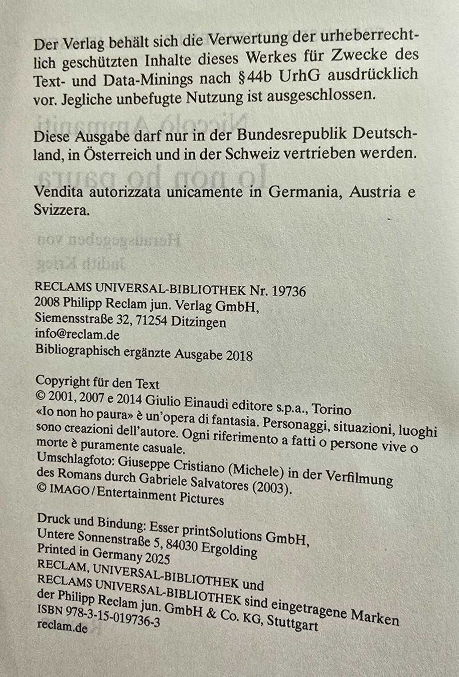 Libri: Io non ho paura, Niccolò Ammaniti – Usato da Zürich venduto da pfo_tjp8 2