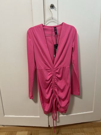 Vestito rosa scollo a V elastico taglia S/M nuovo
