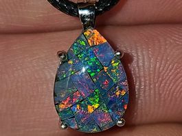 Silberanhänger mit Australischer Opal Mosaik Triblette