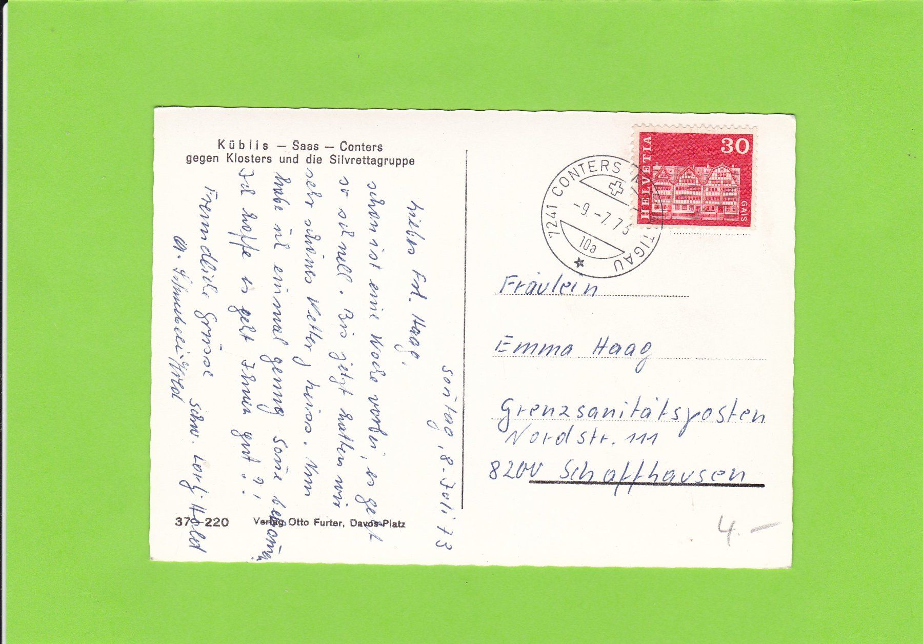 Cartoline postali: Küblis-Saas-Conters – Usato da St. Peterzell venduto da neckertal 1